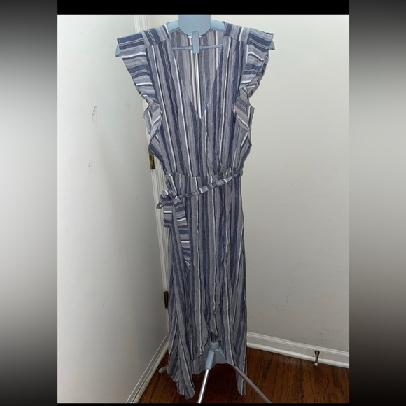 Splendid Womens Linen blend Multi Stripe Tulip Hem flutter sleeve Maxi SZ S #113 - Picture 1 of 4
